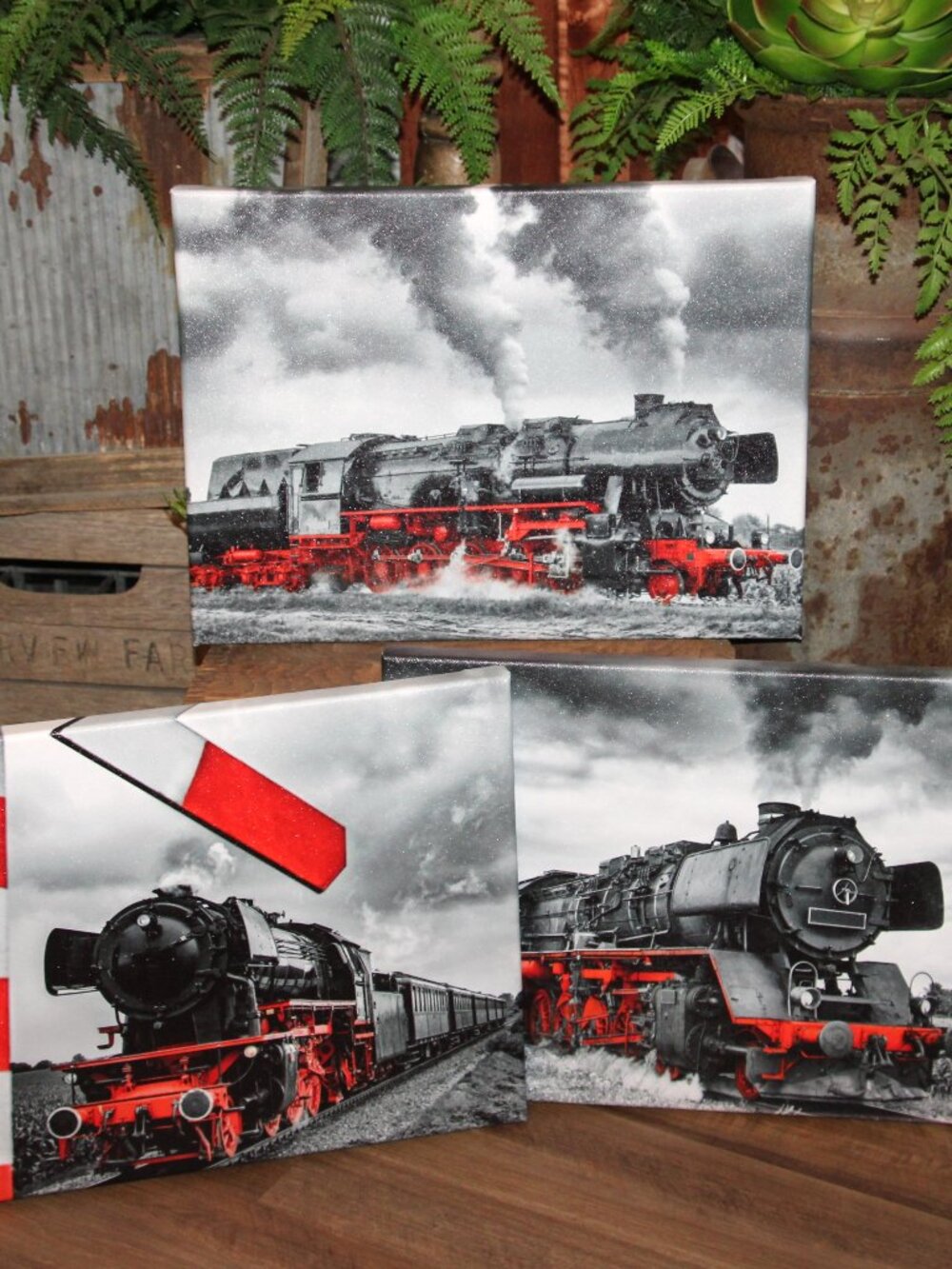 3 Piece Train Locomotive Canvas Wall Decor Set * Boy's Room Man Cave Game Room